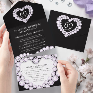 60th diamond wedding anniversary black white all in one invitation