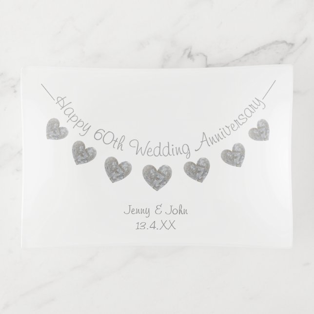 60th Diamond wedding anniversary bunting design Trinket Tray (Front)