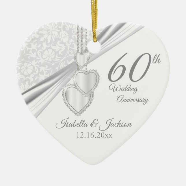60th Diamond Wedding Anniversary Ceramic Ornament (Front)
