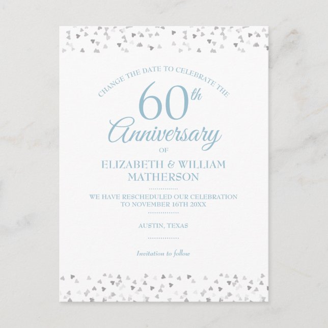 60th Diamond Wedding Anniversary Change the Date  Announcement Postcard (Front)