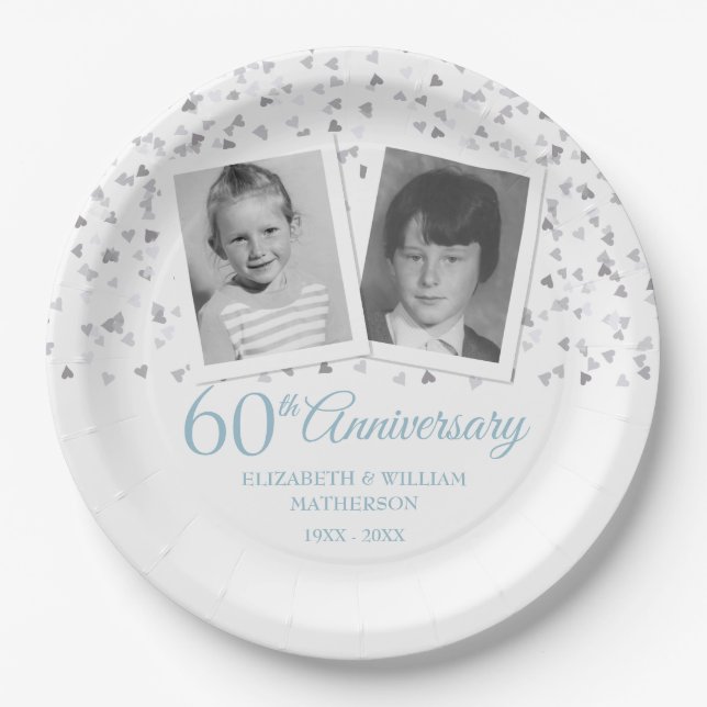 60th Diamond Wedding Anniversary Childhood Photos Paper Plates (Front)
