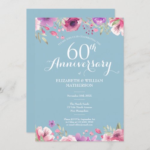 60th Diamond Wedding Anniversary Country Floral Invitation