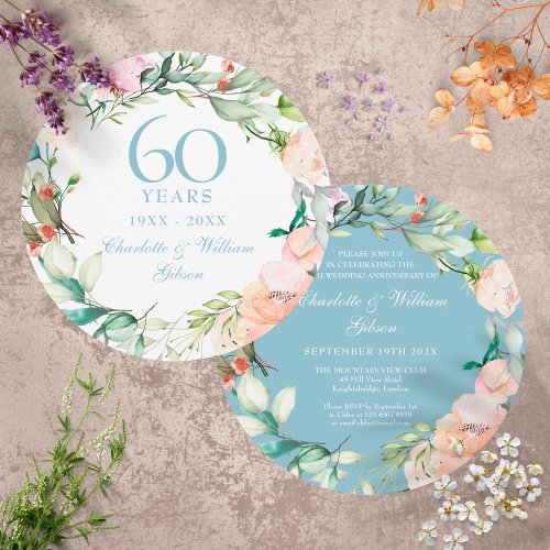 60th Diamond Wedding Anniversary Country Roses Invitation