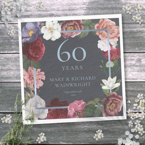 60th Diamond Wedding Anniversary Country Roses Napkins