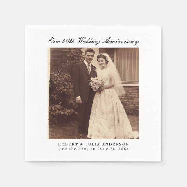 60th Diamond Wedding Anniversary Custom Photo Napkins (Front)