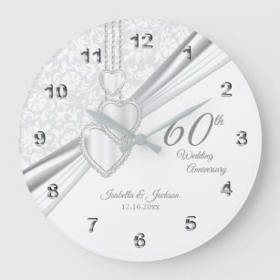 60th Diamond Wedding Anniversary Design on White Large Clock
