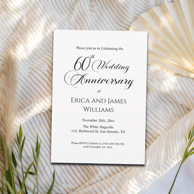 60th Diamond Wedding Anniversary Elegant Script Invitation (Creator Uploaded)