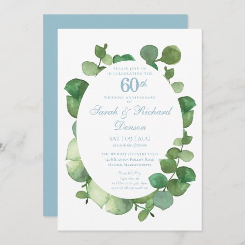 60th Diamond Wedding Anniversary Eucalyptus Invitation