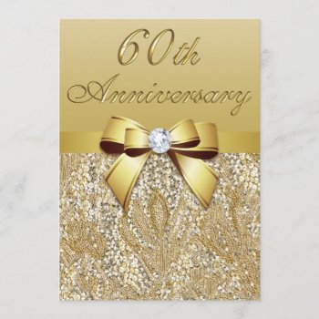 60th Diamond Wedding Anniversary Faux Sequins Bow Invitation by GroovyGraphics at Zazzle