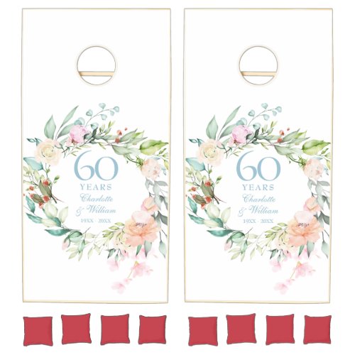 60th Diamond Wedding Anniversary Floral Garland Cornhole Set