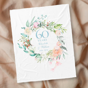 60th Diamond Wedding Anniversary Floral Garland Fleece Blanket