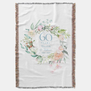 60th Diamond Wedding Anniversary Floral Garland Throw Blanket