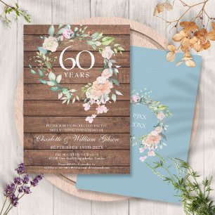60th Diamond Wedding Anniversary Floral Rustic Invitation