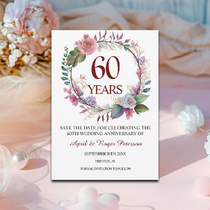 60th Diamond Wedding Anniversary Floral Save The Date