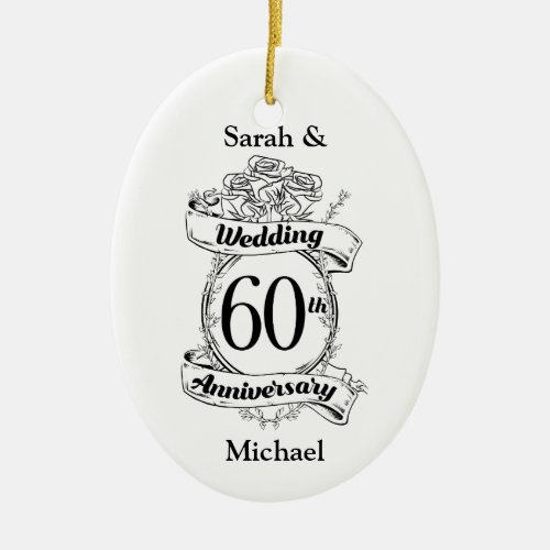 60th Diamond Wedding Anniversary Flowers Ceramic Ornament