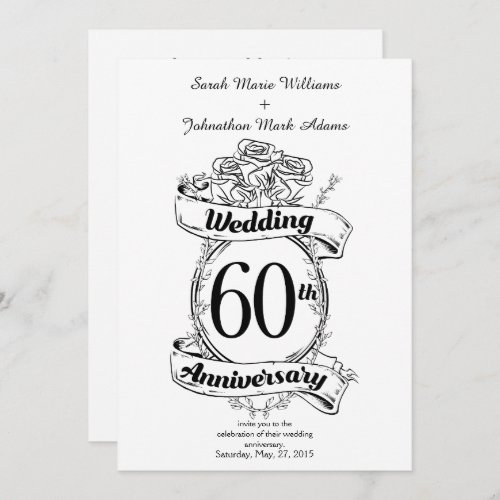 60th Diamond Wedding Anniversary Flowers Invitation