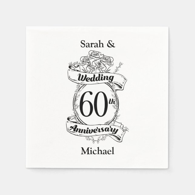 60th Diamond Wedding Anniversary Flowers Napkins (Front)