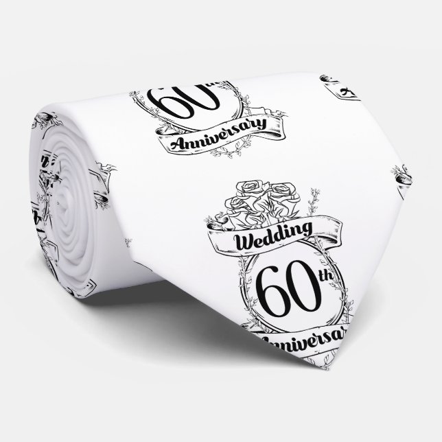 60th Diamond Wedding Anniversary Flowers Neck Tie (Rolled)