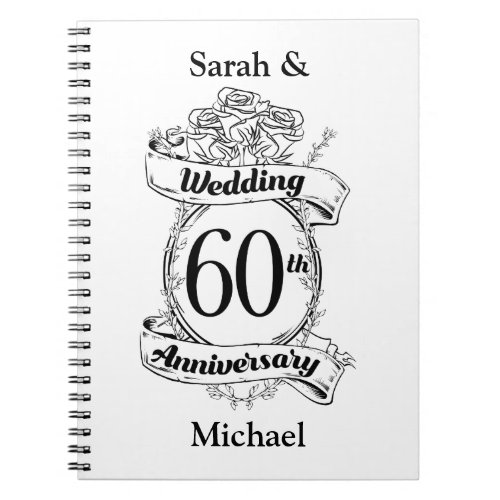 60th Diamond Wedding Anniversary Flowers Notebook