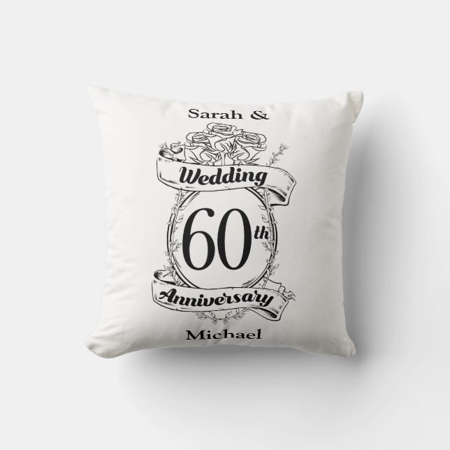 60th Diamond Wedding Anniversary Flowers Throw Pillow (Front)