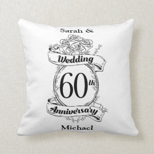 60th Diamond Wedding Anniversary Flowers Throw Pillow
