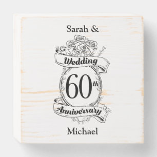60th Diamond Wedding Anniversary Flowers Wooden Box Sign