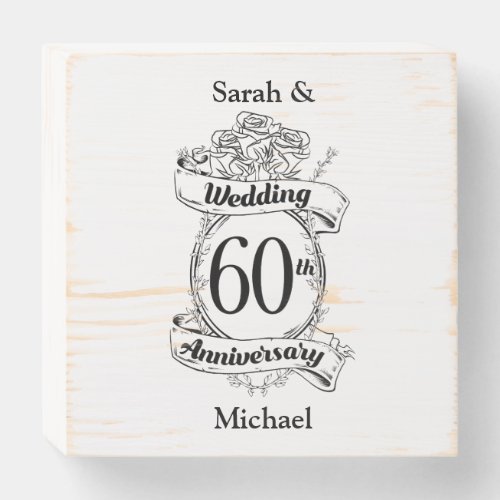 60th Diamond Wedding Anniversary Flowers Wooden Box Sign