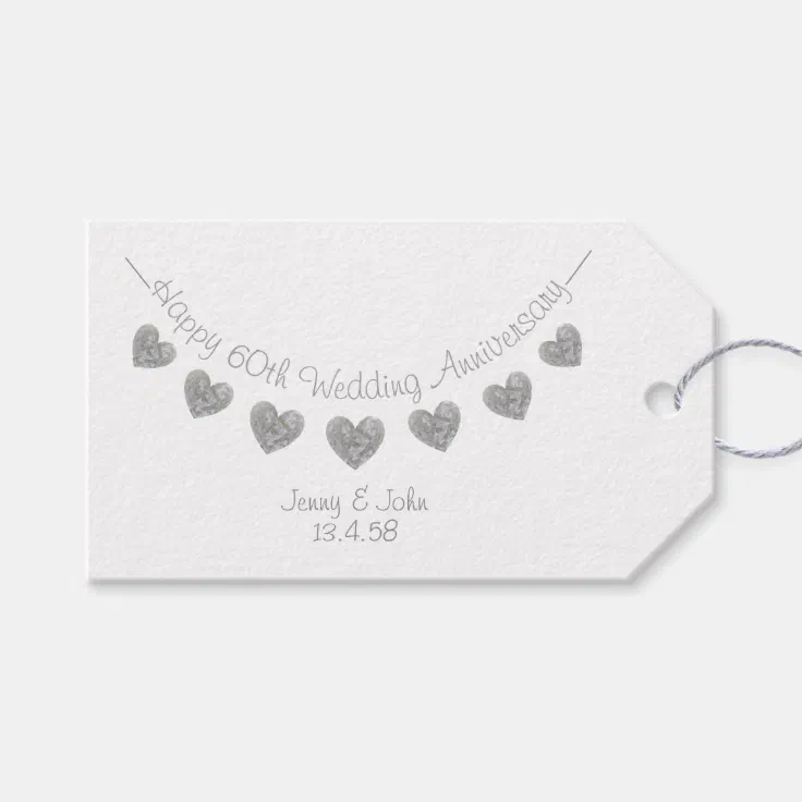 60th Diamond Wedding Anniversary gift tag | Zazzle