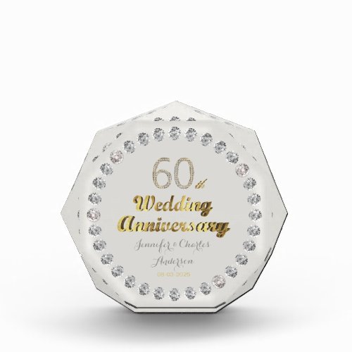 60th Diamond Wedding Anniversary Gold Typography Acrylic Award