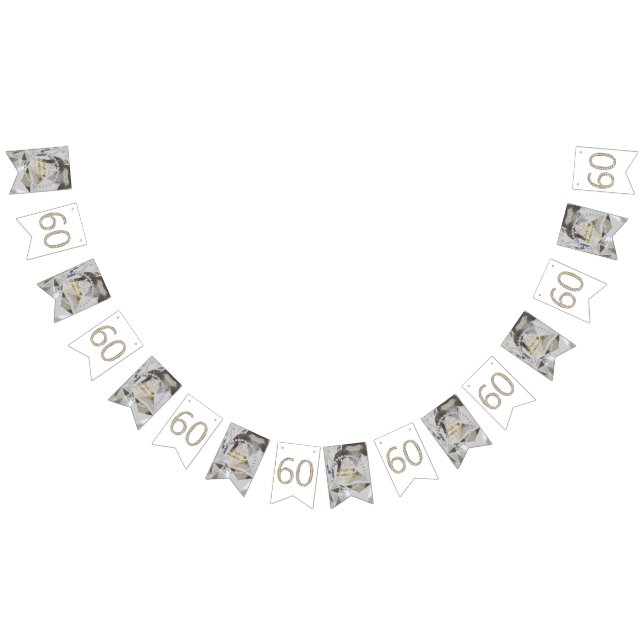 60th Diamond Wedding Anniversary Gold Typography Bunting Flags (All)