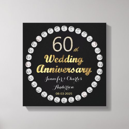 60th Diamond Wedding Anniversary Gold Typography Canvas Print