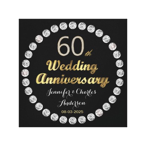 60th Diamond Wedding Anniversary Gold Typography Canvas Print | Zazzle