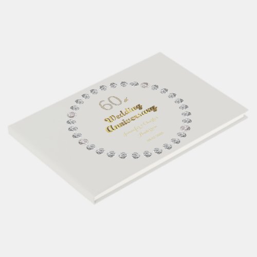 60th Diamond Wedding Anniversary Gold Typography Guest Book