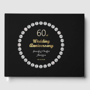 60th Diamond Wedding Anniversary Gold Typography Guest Book
