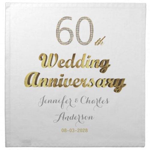 60th Diamond Wedding Anniversary Gold Typography N Cloth Napkin