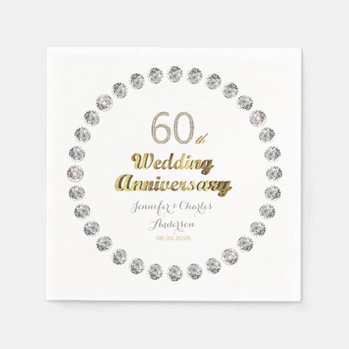 60th Diamond Wedding Anniversary Gold Typography Napkins
