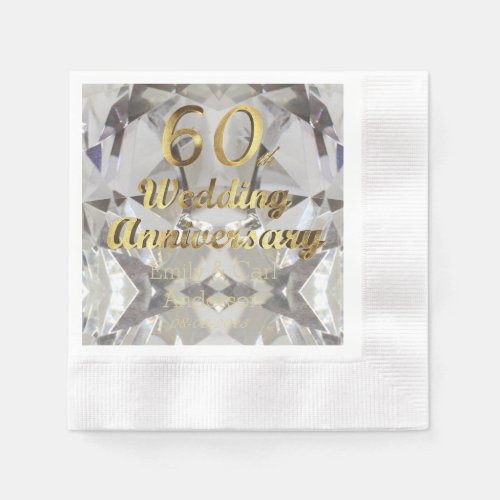 60th Diamond Wedding Anniversary Gold Typography Napkins