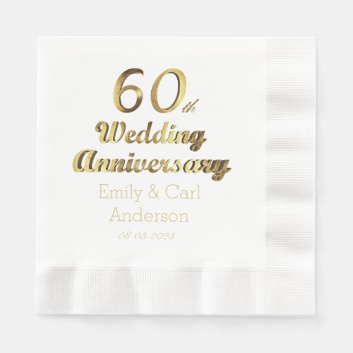 60th Diamond Wedding Anniversary Gold Typography Paper Napkins