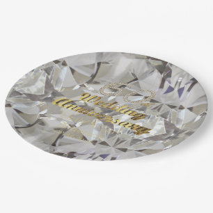 60th Diamond Wedding Anniversary Gold Typography Paper Plates