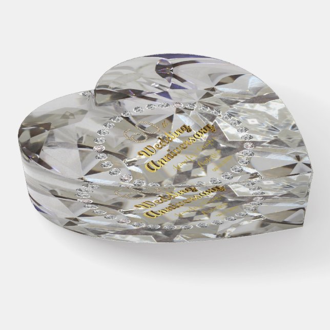 60th Diamond Wedding Anniversary Gold Typography Paperweight (Angled)