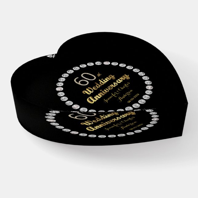 60th Diamond Wedding Anniversary Gold Typography Paperweight (Angled)