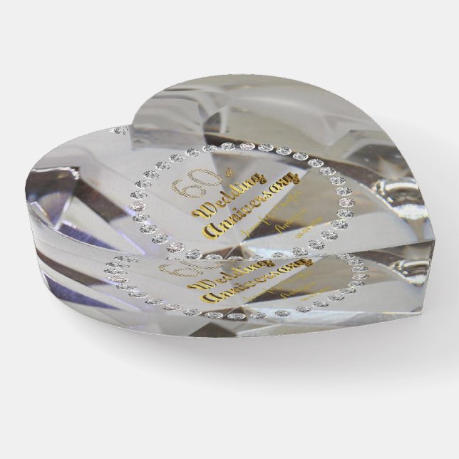 60th Diamond Wedding Anniversary Gold Typography Paperweight (Angled)