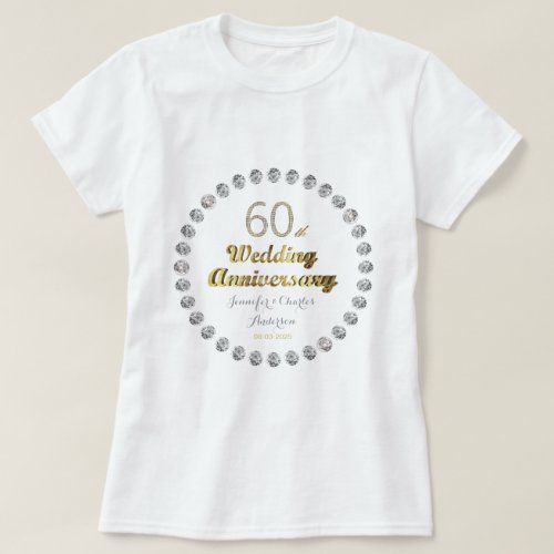 60th Diamond Wedding Anniversary Gold Typography T_Shirt