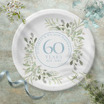 60th Diamond Wedding Anniversary Greenery  Paper Plates<br><div class="desc">Featuring delicate watercolor country garden greenery,  this chic botanical 60th wedding anniversary design can be personalised with your special sixtieth-anniversary information in elegant diamond blue text. Designed by Thisisnotme©</div>
