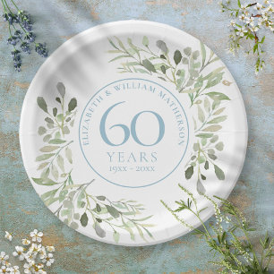 60th Diamond wedding Anniversary Greenery Paper Plates