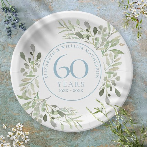 60th Diamond wedding Anniversary Greenery  Paper Plates
