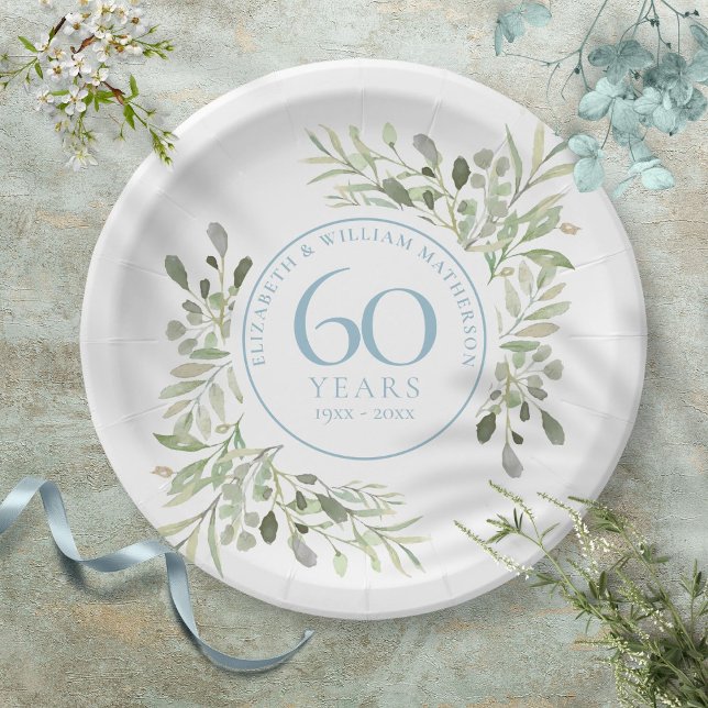 60th Diamond Wedding Anniversary Greenery  Paper Plates (60th Diamond Wedding Anniversary Greenery Paper Plates)