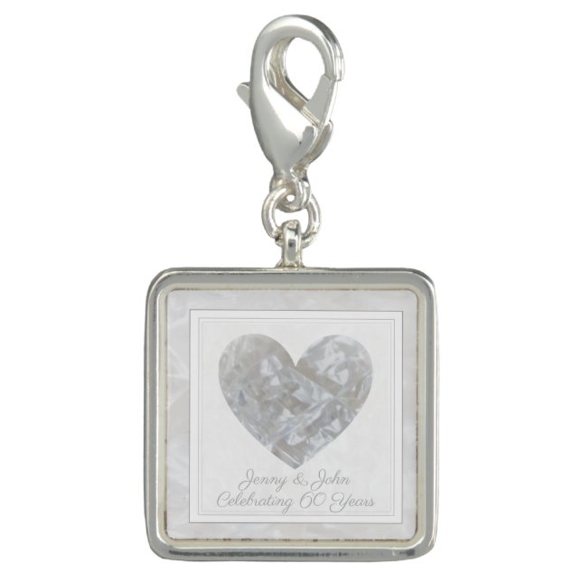 60th diamond wedding anniversary heart custom charm (Front)