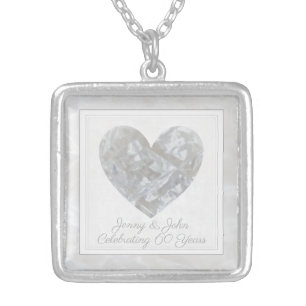60th diamond wedding anniversary heart custom silver plated necklace