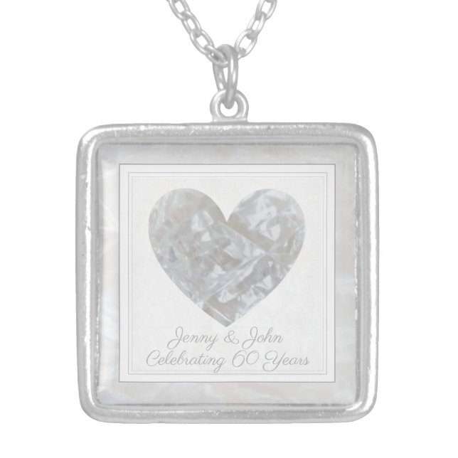 60th diamond wedding anniversary heart custom silver plated necklace (Front)